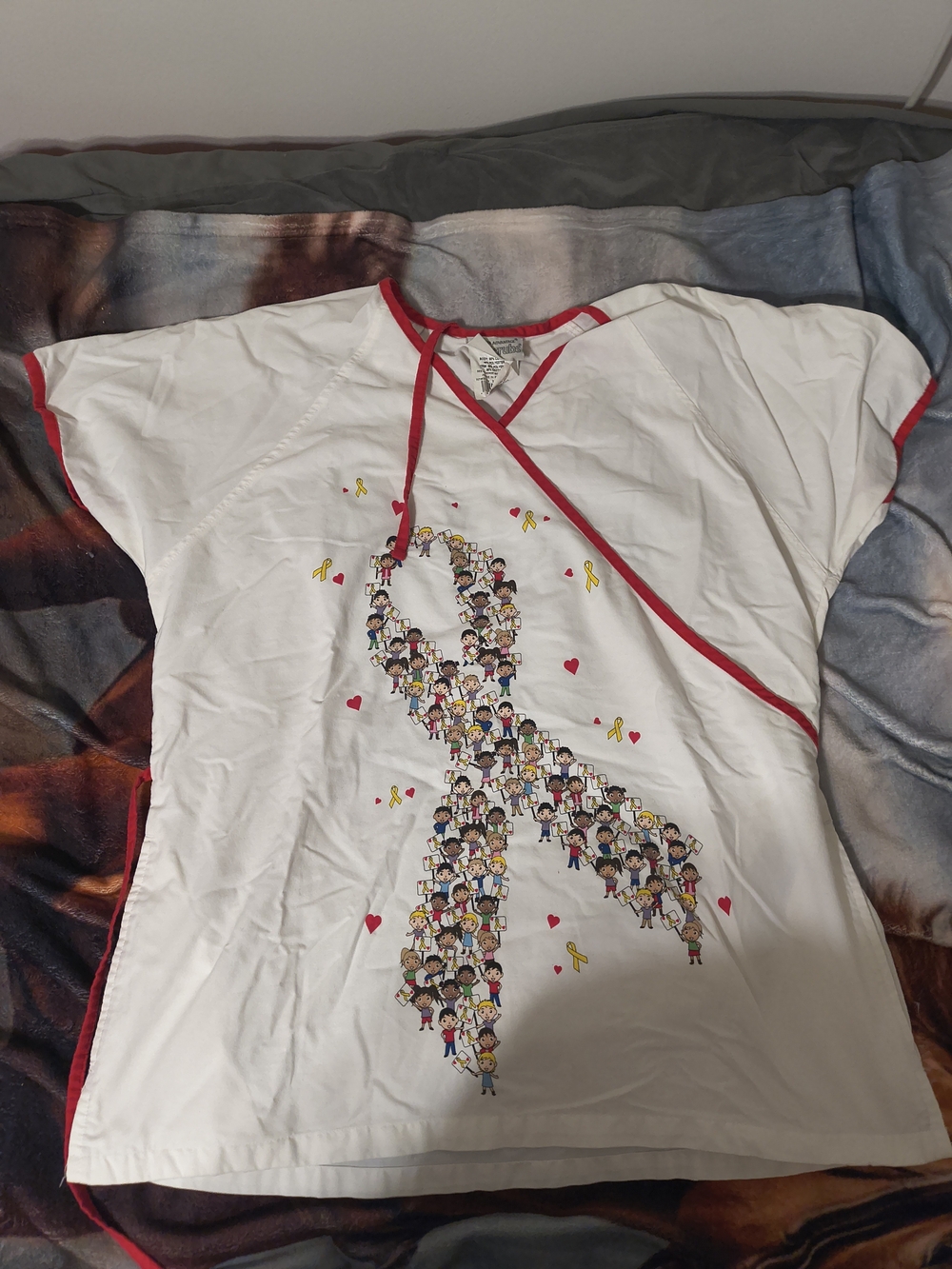 UA Scrubs White Top with Red Trim "Children Are Golden" Design